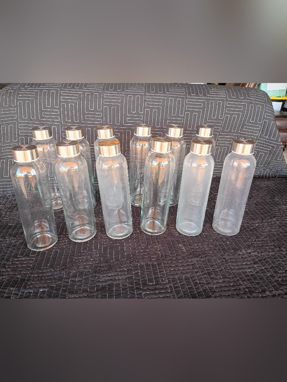 Clear Glass Water Bottles with Gold Caps - Set of 12